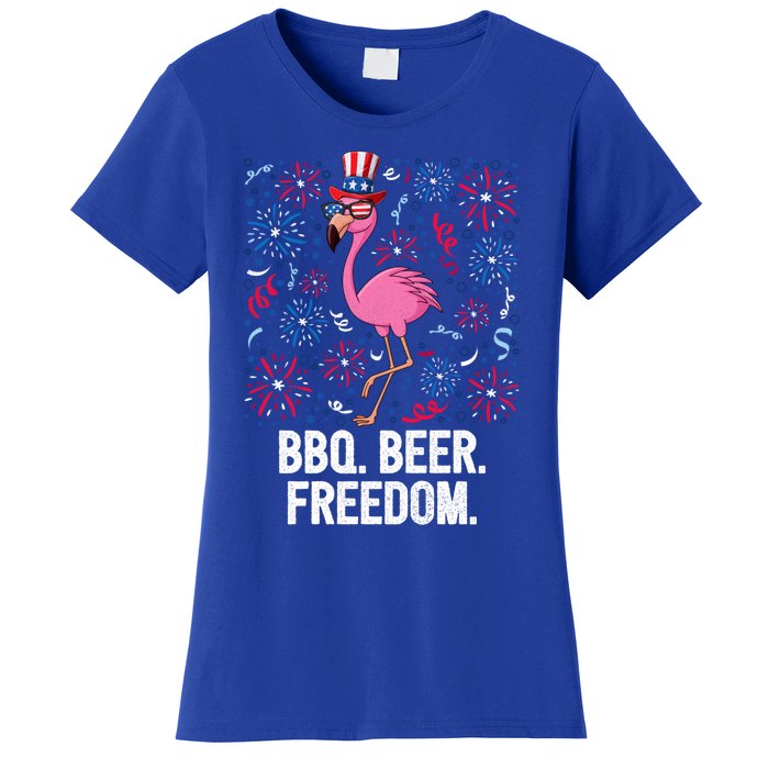 4th Of July Bbq Beer Freedom Flamingo Us Flag Patriotic Gift Women's T-Shirt