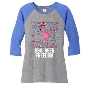 4th Of July Bbq Beer Freedom Flamingo Us Flag Patriotic Gift Women's Tri-Blend 3/4-Sleeve Raglan Shirt