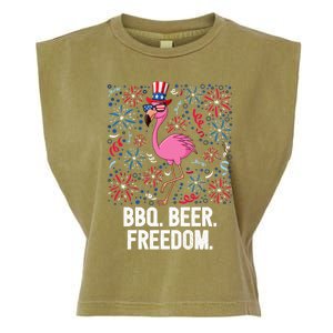 4th Of July Bbq Beer Freedom Flamingo Us Flag Patriotic Gift Garment-Dyed Women's Muscle Tee