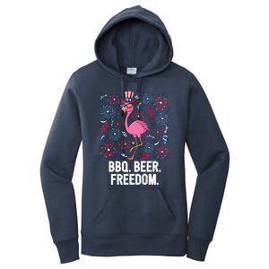 4th Of July Bbq Beer Freedom Flamingo Us Flag Patriotic Gift Women's Pullover Hoodie