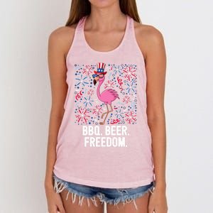 4th Of July Bbq Beer Freedom Flamingo Us Flag Patriotic Gift Women's Knotted Racerback Tank