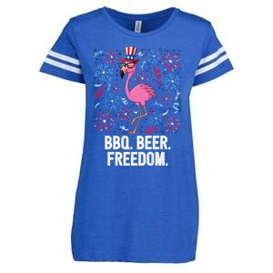 4th Of July Bbq Beer Freedom Flamingo Us Flag Patriotic Gift Enza Ladies Jersey Football T-Shirt