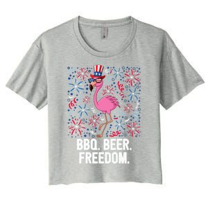 4th Of July Bbq Beer Freedom Flamingo Us Flag Patriotic Gift Women's Crop Top Tee