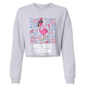 4th Of July Bbq Beer Freedom Flamingo Us Flag Patriotic Gift Cropped Pullover Crew