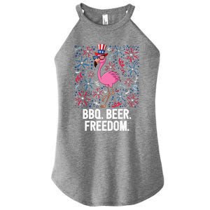 4th Of July Bbq Beer Freedom Flamingo Us Flag Patriotic Gift Women's Perfect Tri Rocker Tank