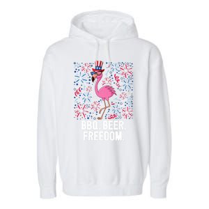 4th Of July Bbq Beer Freedom Flamingo Us Flag Patriotic Gift Garment-Dyed Fleece Hoodie