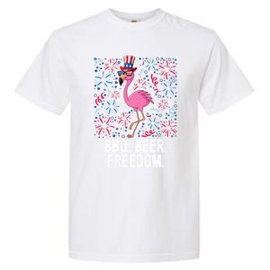 4th Of July Bbq Beer Freedom Flamingo Us Flag Patriotic Gift Garment-Dyed Heavyweight T-Shirt