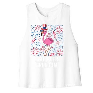 4th Of July Bbq Beer Freedom Flamingo Us Flag Patriotic Gift Women's Racerback Cropped Tank