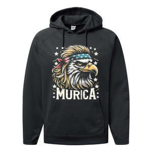 4th Of July Patriotic Funny Eagle July 4th Usa Murica Performance Fleece Hoodie