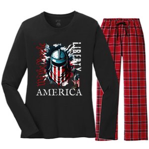 4th of July Proud Americans Flag We The People T Liberty Women's Long Sleeve Flannel Pajama Set 