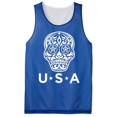 4th Of July Sugar Skull Gift Mesh Reversible Basketball Jersey Tank