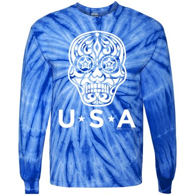 4th Of July Sugar Skull Gift Tie-Dye Long Sleeve Shirt