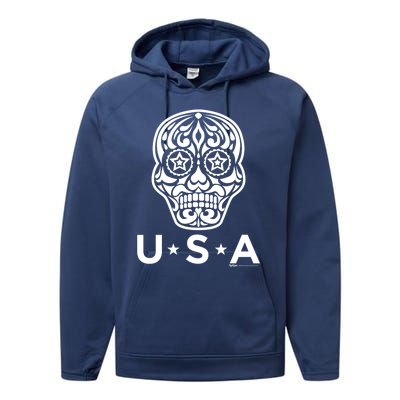 4th Of July Sugar Skull Gift Performance Fleece Hoodie