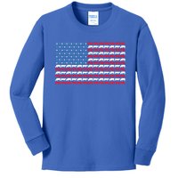 4th Of July American Heifer Patriotic Flag Cow Shepherd Gift Kids Long Sleeve Shirt