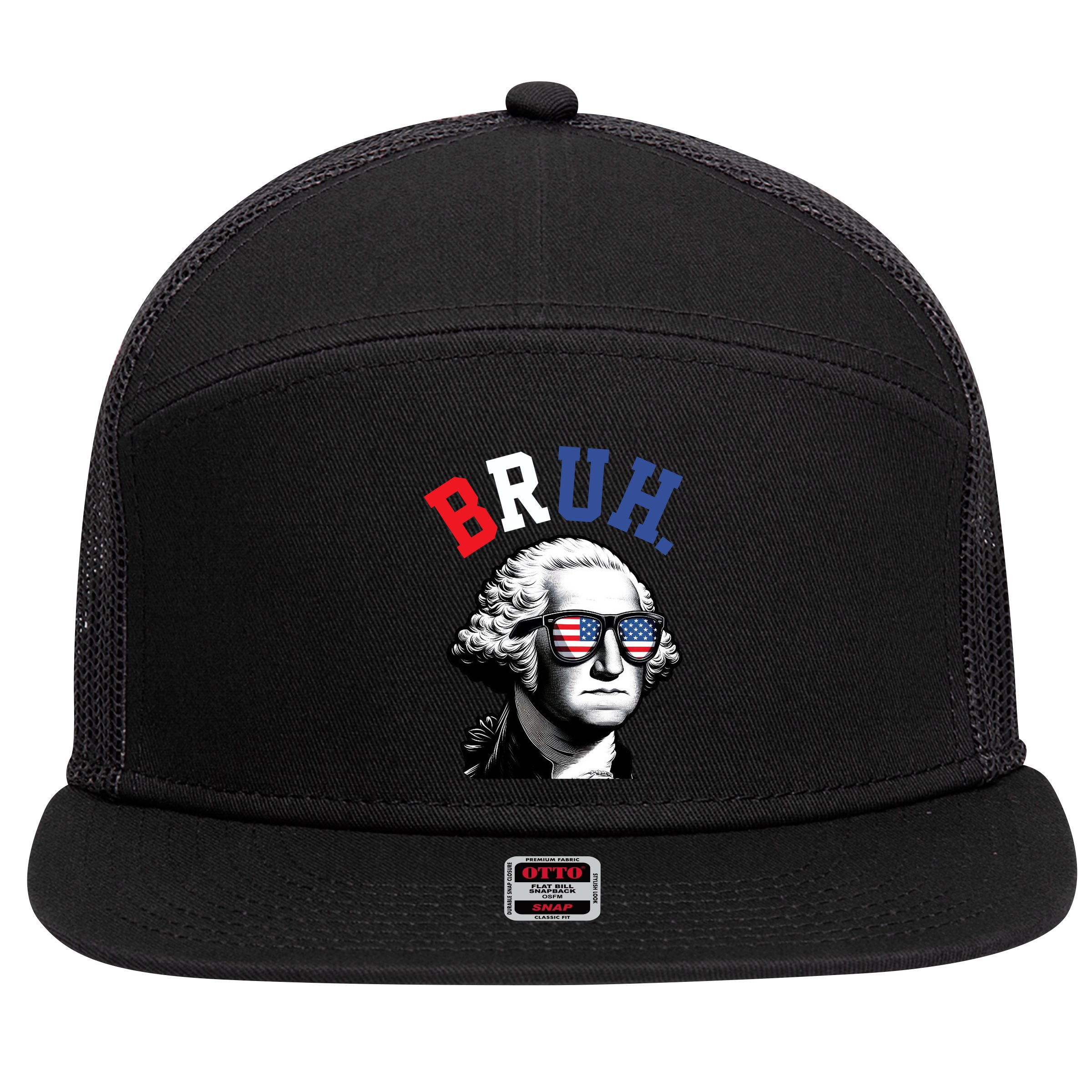4th Of July George Washington Bruh 7 Panel Mesh Trucker Snapback Hat
