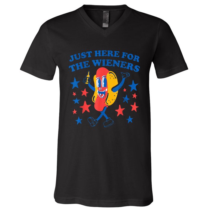 4Th Of July Hot Dog I'm Just Here For The Wieners V-Neck T-Shirt