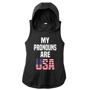 4th Of July Funny My Pronouns Are USA Ladies PosiCharge Tri-Blend Wicking Draft Hoodie Tank