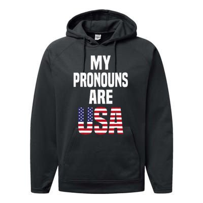 4th Of July Funny My Pronouns Are USA Performance Fleece Hoodie