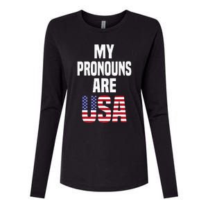 4th Of July Funny My Pronouns Are USA Womens Cotton Relaxed Long Sleeve T-Shirt