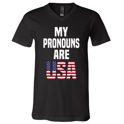 4th Of July Funny My Pronouns Are USA V-Neck T-Shirt