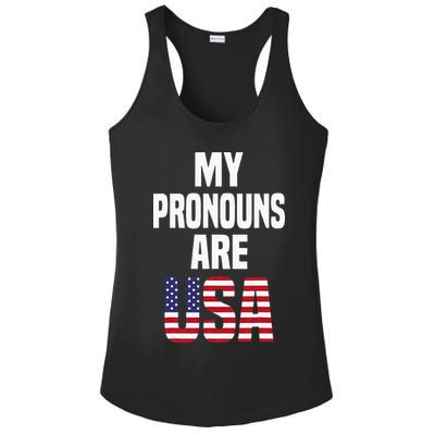 4th Of July Funny My Pronouns Are USA Ladies PosiCharge Competitor Racerback Tank