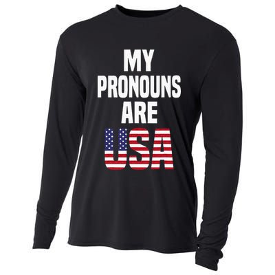 4th Of July Funny My Pronouns Are USA Cooling Performance Long Sleeve Crew