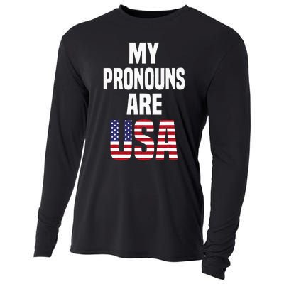 4th Of July Funny My Pronouns Are USA Cooling Performance Long Sleeve Crew