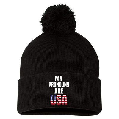 4th Of July Funny My Pronouns Are USA Pom Pom 12in Knit Beanie