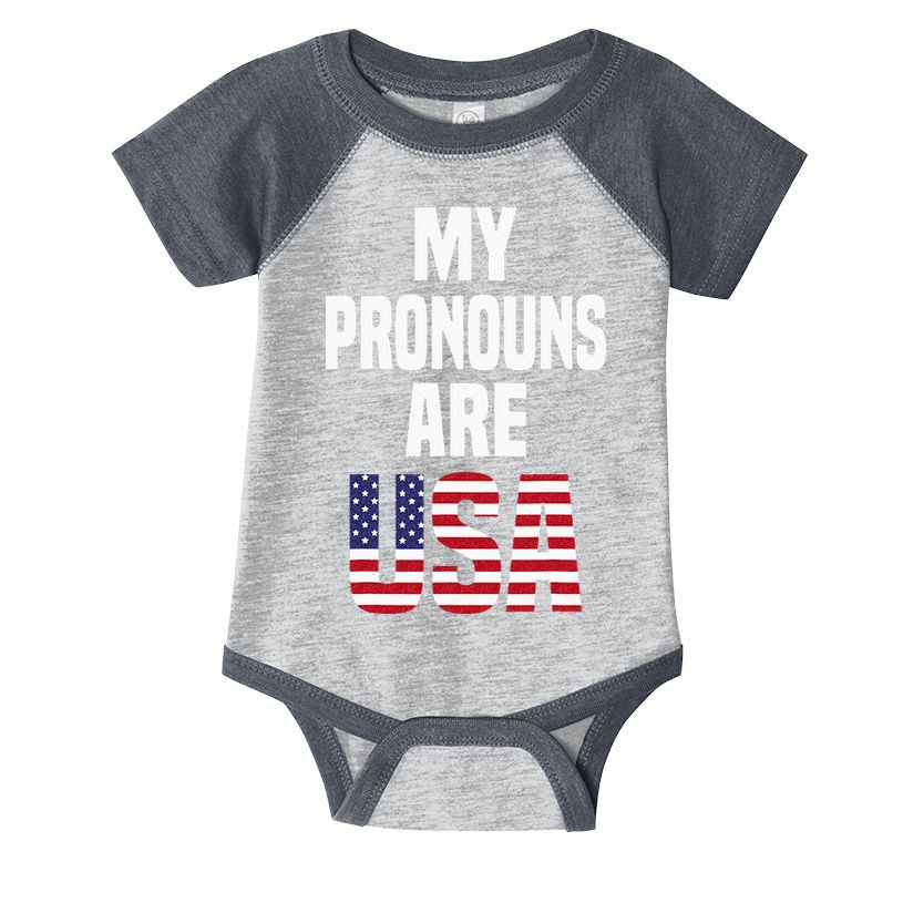 4th Of July Funny My Pronouns Are USA Infant Baby Jersey Bodysuit