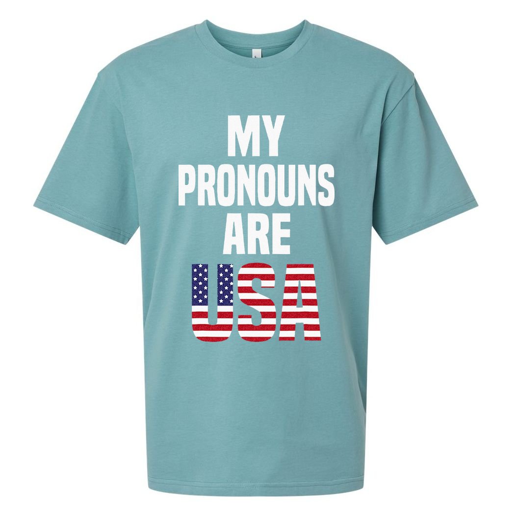 4th Of July Funny My Pronouns Are USA Sueded Cloud Jersey T-Shirt