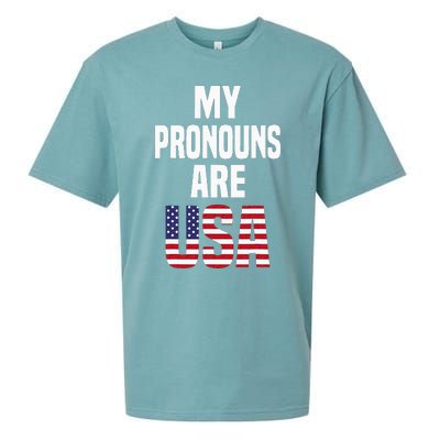 4th Of July Funny My Pronouns Are USA Sueded Cloud Jersey T-Shirt