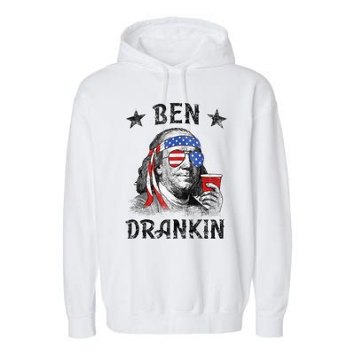 4th Of July For Men Ben Drankin Funny Beer Garment-Dyed Fleece Hoodie