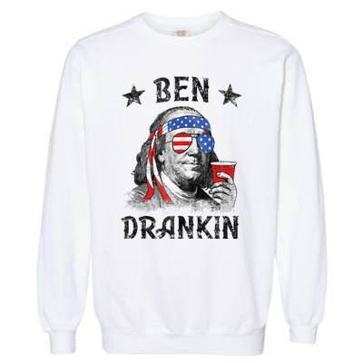 4th Of July For Men Ben Drankin Funny Beer Garment-Dyed Sweatshirt