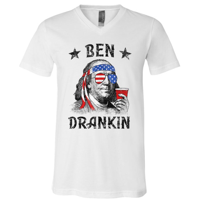 4th Of July For Men Ben Drankin Funny Beer V-Neck T-Shirt