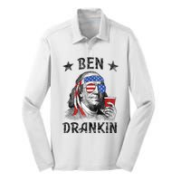 4th Of July For Men Ben Drankin Funny Beer Silk Touch Performance Long Sleeve Polo