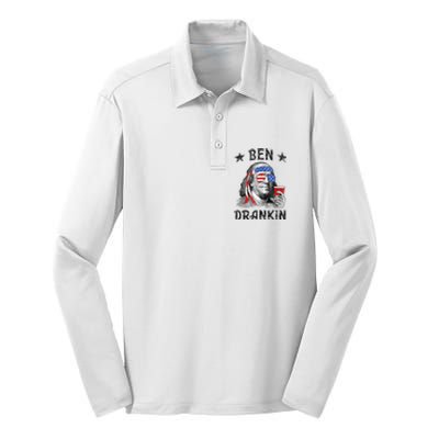 4th Of July For Men Ben Drankin Funny Beer Silk Touch Performance Long Sleeve Polo