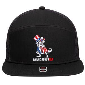 4th Of July T Rex Dinosaur Amerisaurus Rex 7 Panel Mesh Trucker Snapback Hat