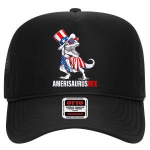 4th Of July T Rex Dinosaur Amerisaurus Rex High Crown Mesh Back Trucker Hat