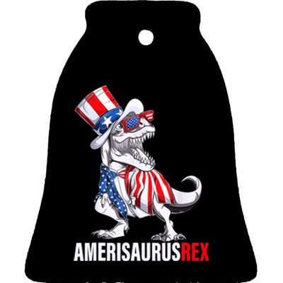 4th Of July T Rex Dinosaur Amerisaurus Rex Ceramic Bell Ornament