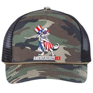 4th Of July T Rex Dinosaur Amerisaurus Rex Retro Rope Trucker Hat Cap