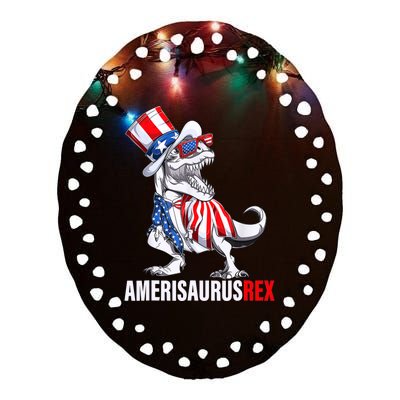 4th Of July T Rex Dinosaur Amerisaurus Rex Ceramic Oval Ornament