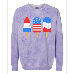 4th Of July Ice Pops Red White Blue American Flag Patriotic Colorblast Crewneck Sweatshirt