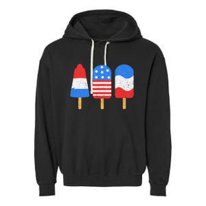 4th Of July Ice Pops Red White Blue American Flag Patriotic Garment-Dyed Fleece Hoodie