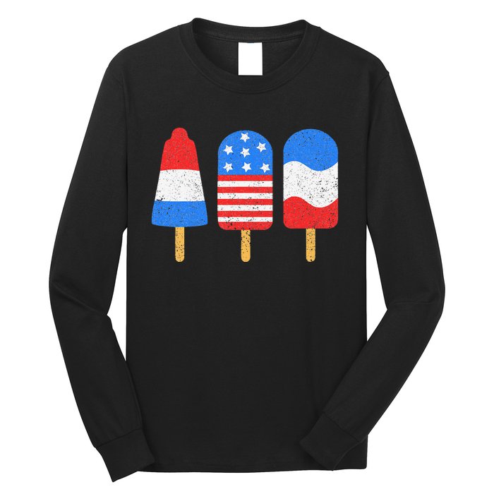 4th Of July Ice Pops Red White Blue American Flag Patriotic Long Sleeve Shirt