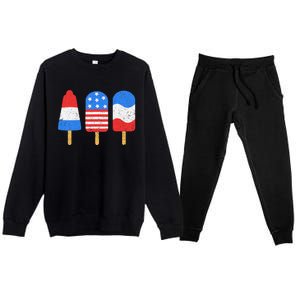 4th Of July Ice Pops Red White Blue American Flag Patriotic Premium Crewneck Sweatsuit Set