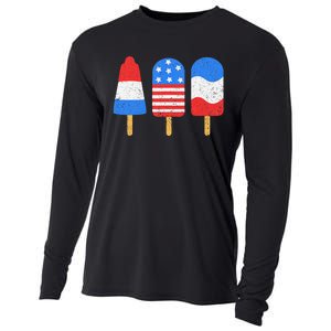 4th Of July Ice Pops Red White Blue American Flag Patriotic Cooling Performance Long Sleeve Crew