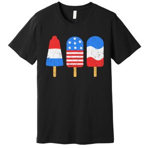 4th Of July Ice Pops Red White Blue American Flag Patriotic Premium T-Shirt