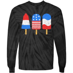 4th Of July Ice Pops Red White Blue American Flag Patriotic Tie-Dye Long Sleeve Shirt