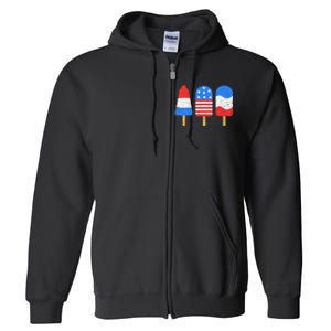 4th Of July Ice Pops Red White Blue American Flag Patriotic Full Zip Hoodie