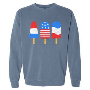 4th Of July Ice Pops Red White Blue American Flag Patriotic Garment-Dyed Sweatshirt